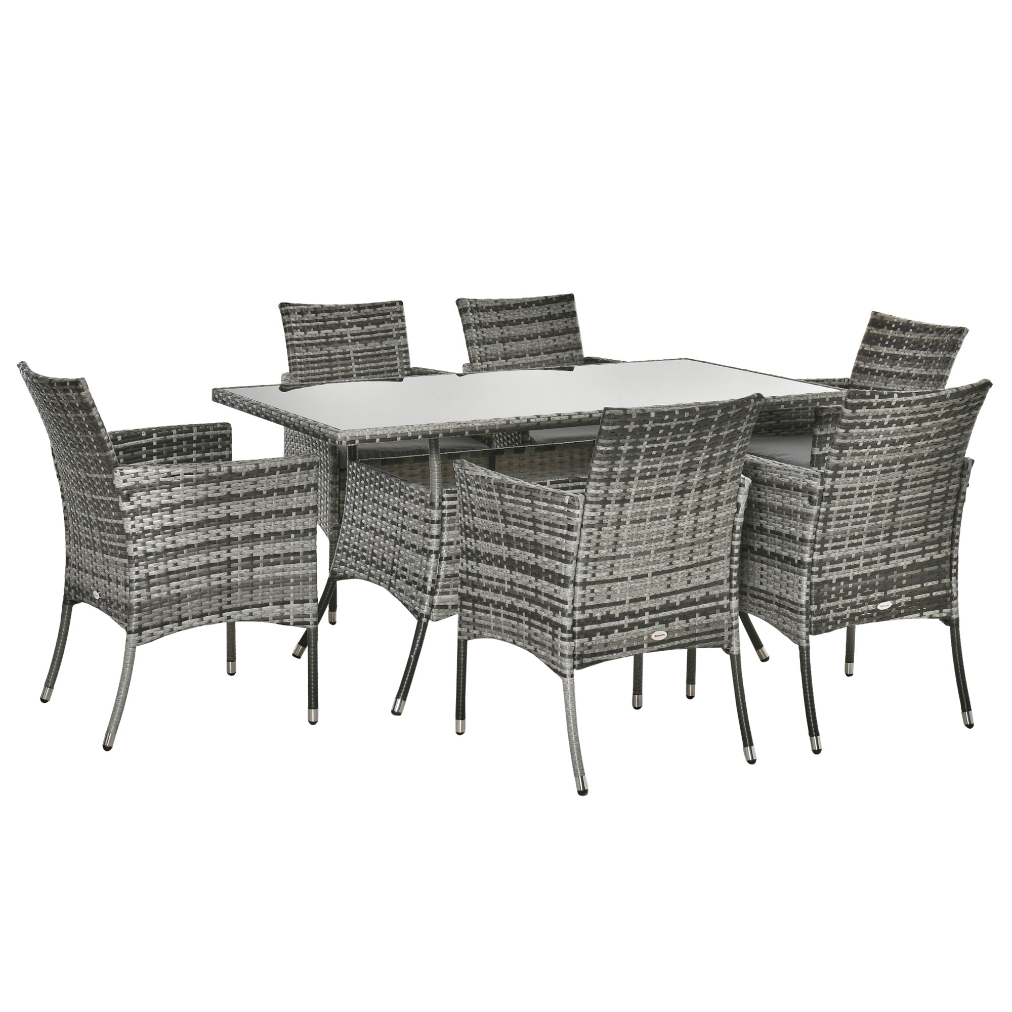 Outsunny 7pc Rattan Garden Furniture Dining Set Wicker Patio Conservatory Seater  | TJ Hughes Grey