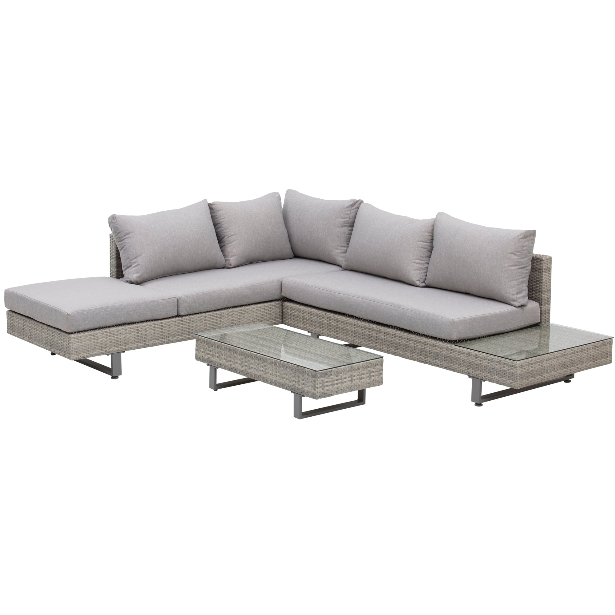 Outsunny Rattan Wicker Corner Sofa Set - Light Grey  | TJ Hughes