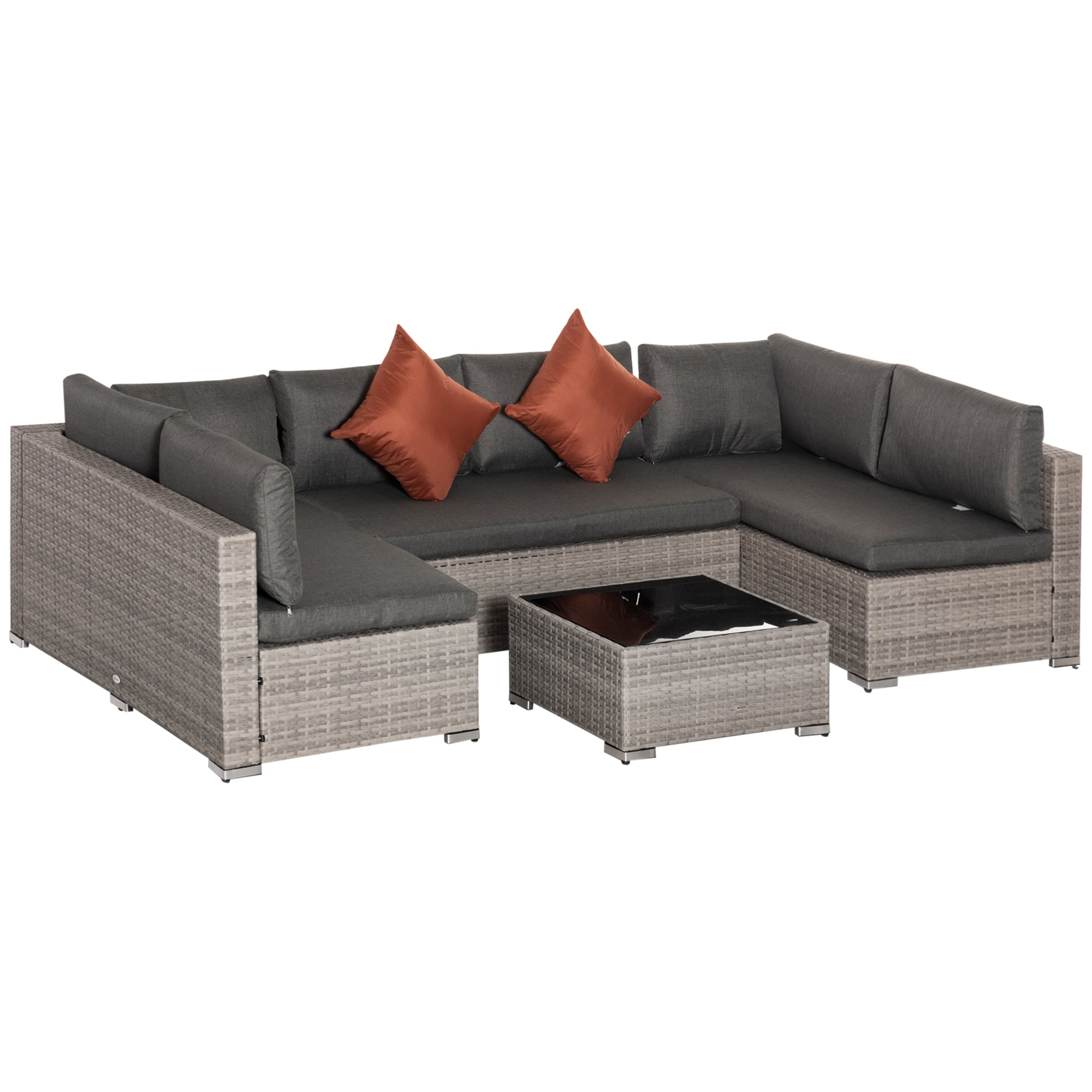 Outsunny Rattan Sofa Set 2.7m - Grey  | TJ Hughes