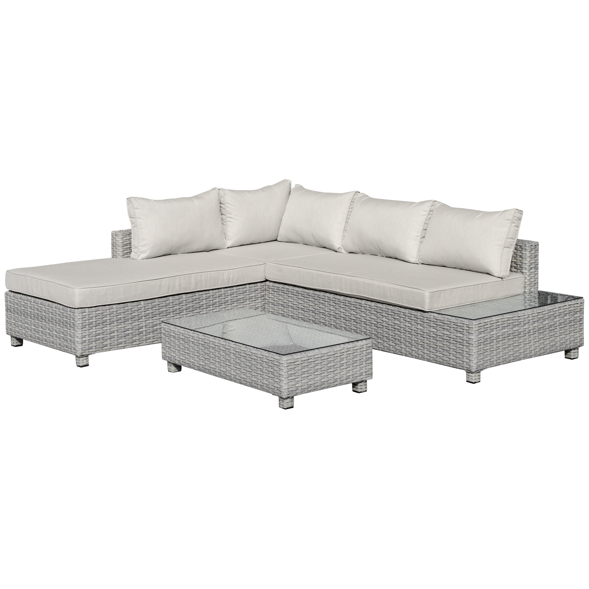 Outsunny Rattan Corner Sofa Set with Coffee Table 3 Piece 2m - Grey  | TJ Hughes