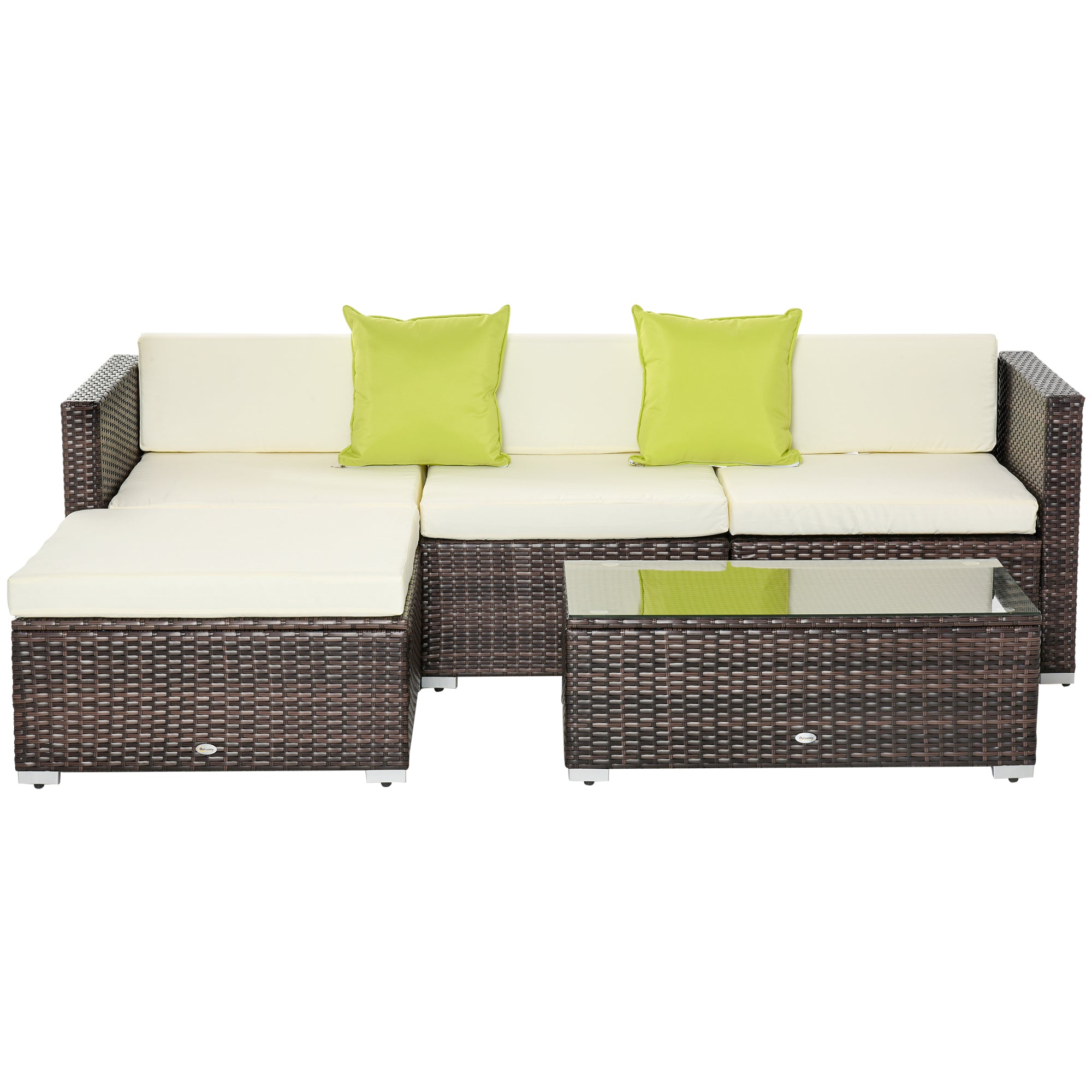 Outsunny Rattan Sofa Set with Chez Lounge and Coffee Table - Brown  | TJ Hughes Cream