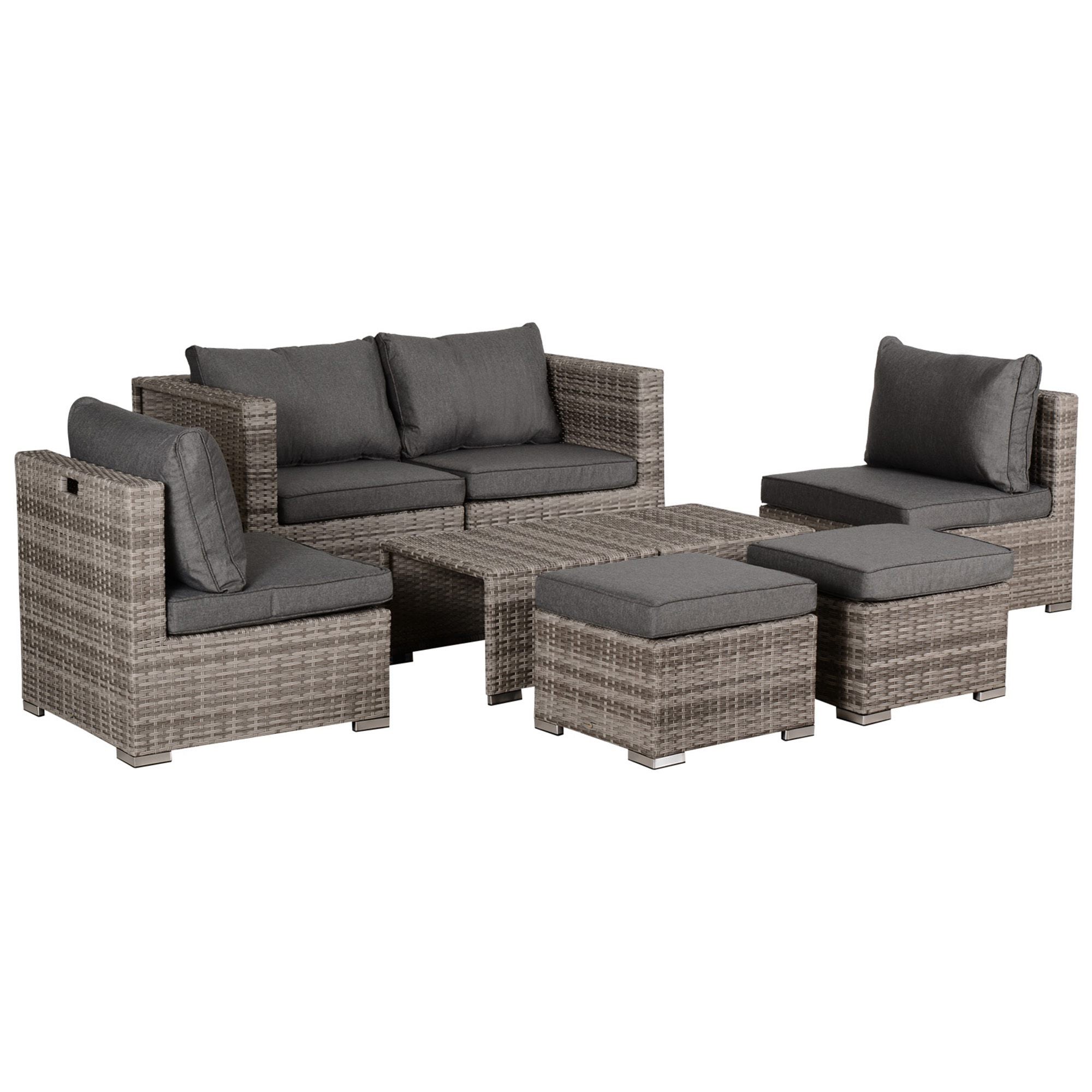 Outsunny Rattan Sofa Set 6 Seater 8 Piece - Grey  | TJ Hughes