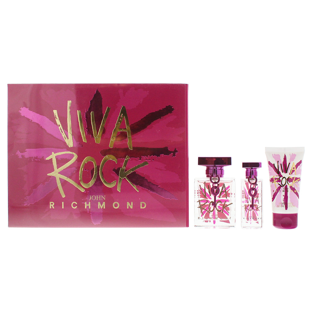 John Richmond Viva Rock 3 Piece Set - Eau De Toilette 50ml - Eau De Toilette 15ml - Body Lotion 50ml  | TJ Hughes