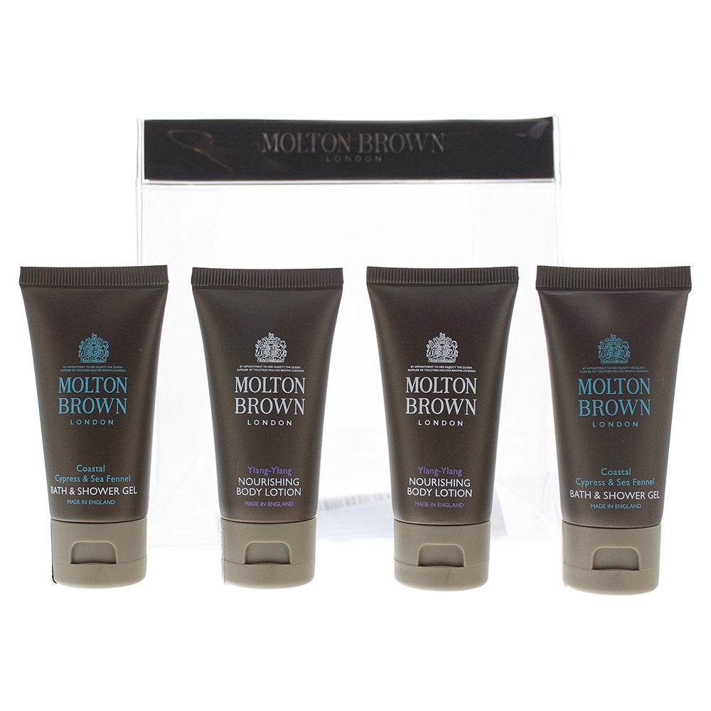 Molton Brown 4 Piece Gift Set: 2 x Coastal Cypress & Sea Fennel Body Wash 30ml - 2 x Ylang Ylang Body Lotion 30ml For Her