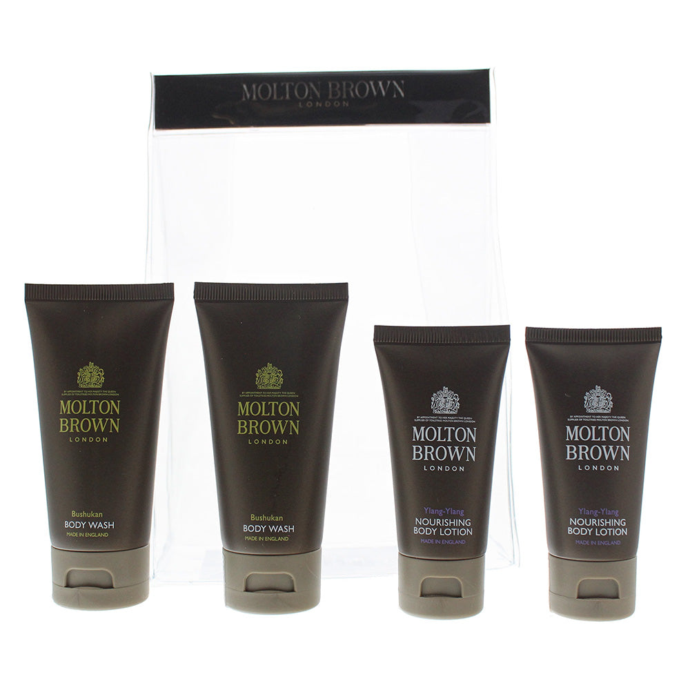 Molton Brown 4 Piece Gift Set: 2 x Bushukan Body Wash 50ml - 2 x Ylang Ylang Body Lotion 30ml  | TJ Hughes