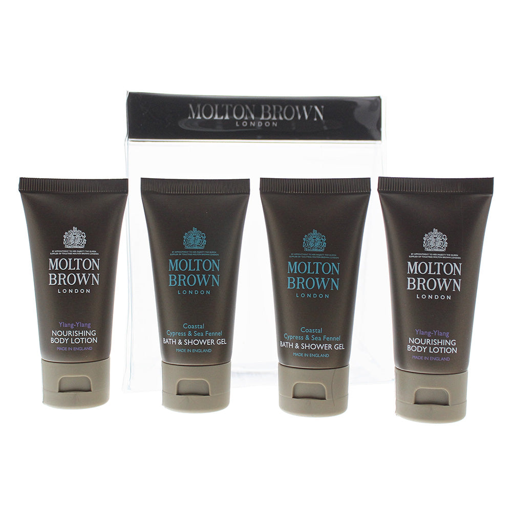 Molton Brown 4 Piece Gift Set: 2 x Coastal Cypress & Sea Fennel Body Wash 30ml - 2 x Ylang Ylang Body Lotion 30ml