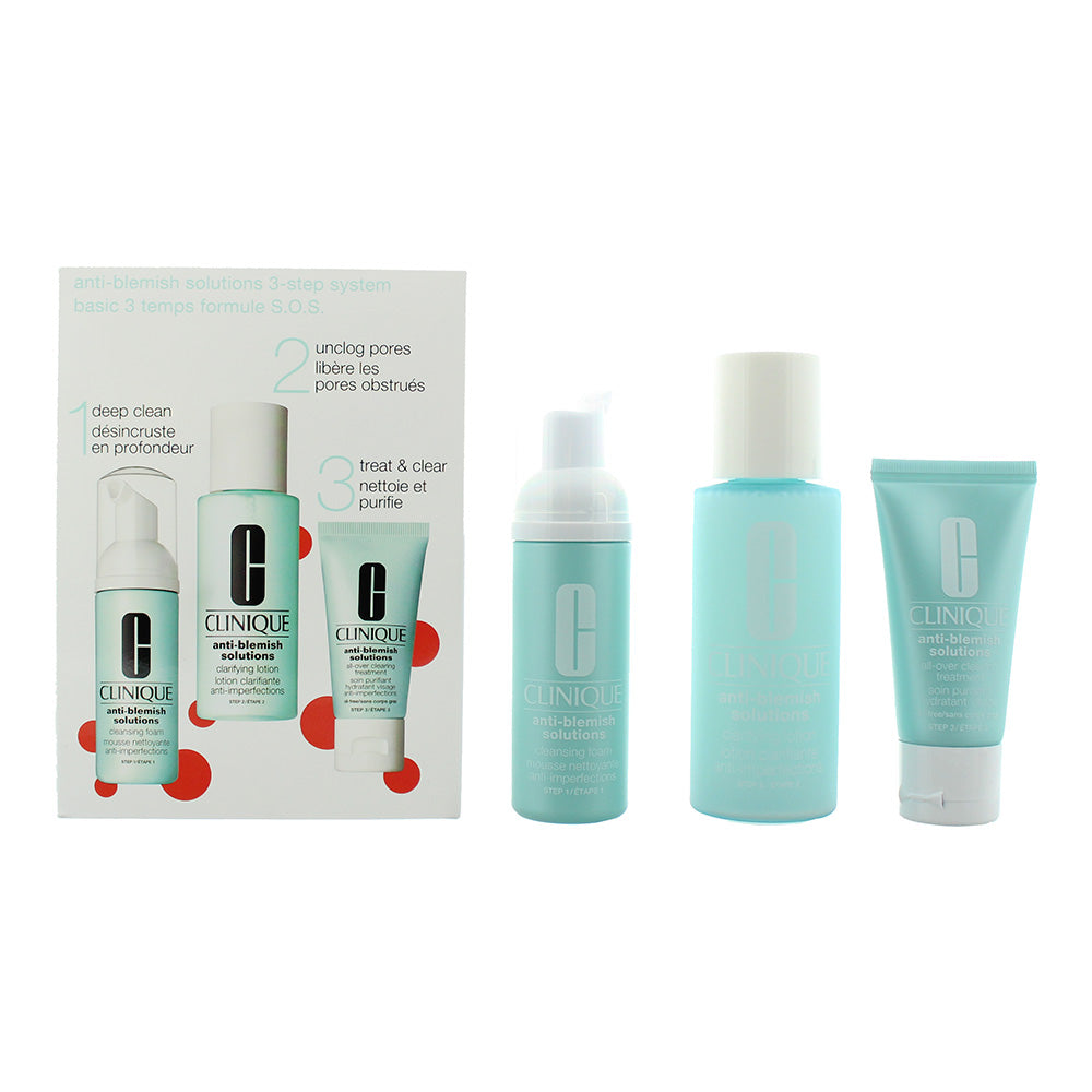 Clinique Anti-Blemish Solutions 3 Piece Gift Set: Cleansing Foam 50ml - Clarifying Lotion 100ml - Clearing Treatment 30ml