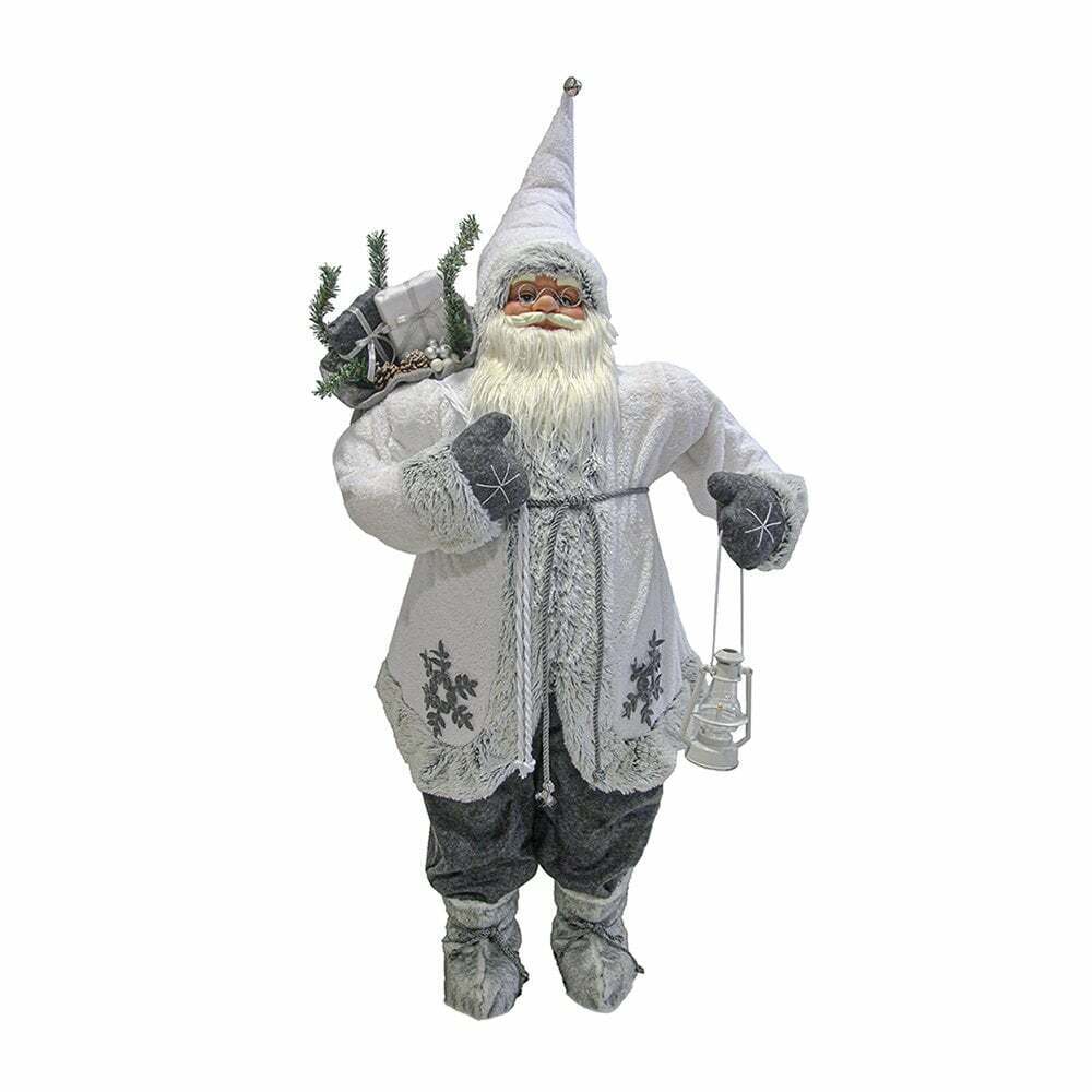60cm Winter White Grey Standing Santa Claus Father Christmas Xmas Decoration - TJ Hughes