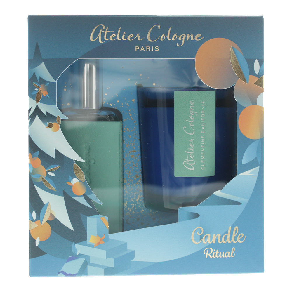 Atelier Cologne 3 Piece Gift Set: Pure Perfume Clementine California 30ml - Leather Case - Candle 70g