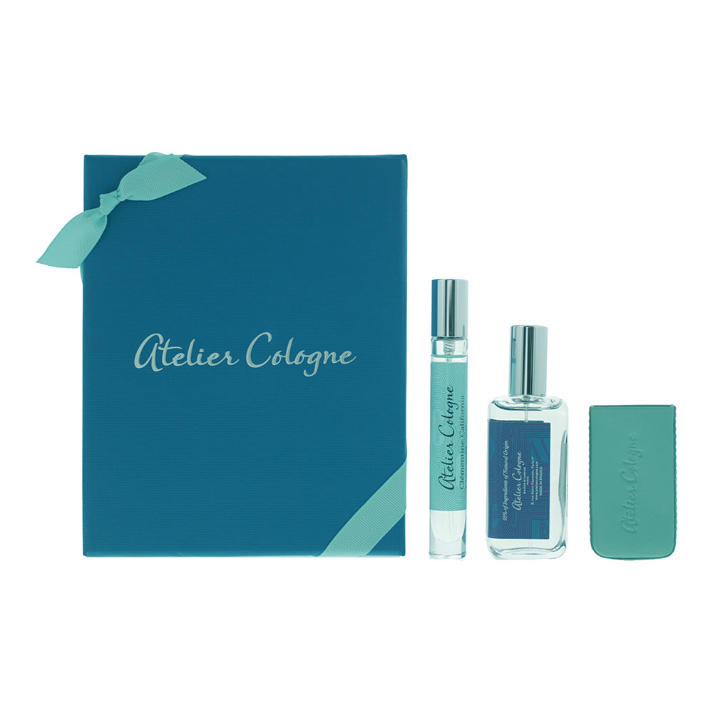 Atelier Cologne 3 Piece Gift Set: Patchouli Riviera Pure Perfume 30ml - Clementine California Pure Perfume 10ml - Leather Case
