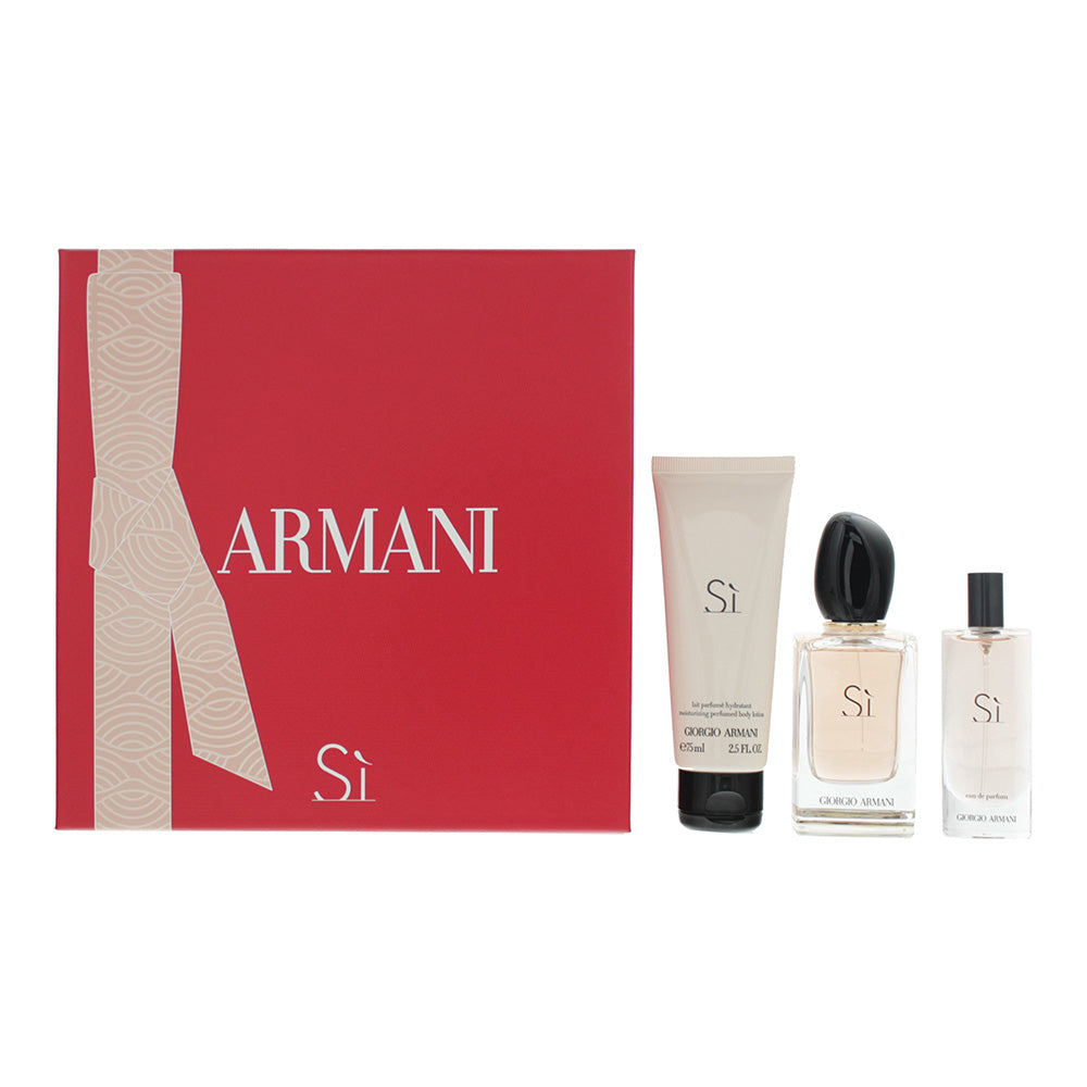 Giorgio Armani Si 3 Piece Gift Set: Eau De Parfum 50ml - Eau De Parfum 15ml - Body Lotion 75ml