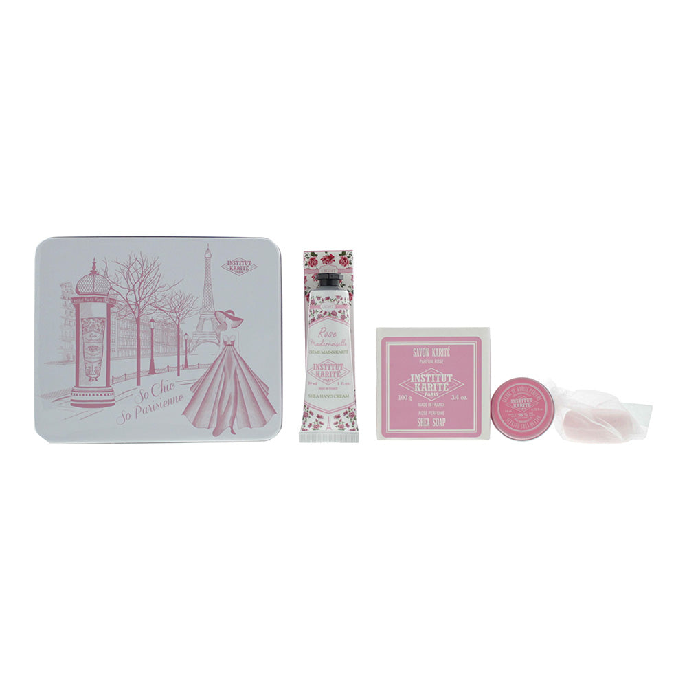 Institut Karite Paris Rose Mademoiselle 4 Piece Gift Set: Hand Cream 30ml - Soap 100g - Body Butter 10ml - Soap 1Pc  | TJ Hughes