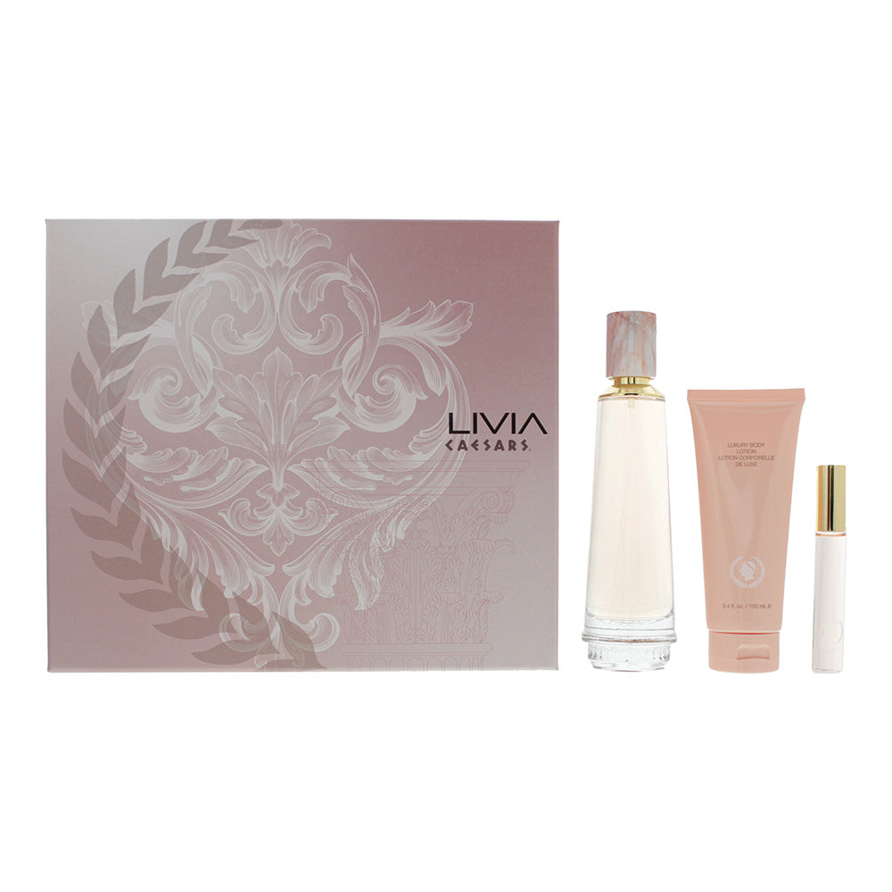 Caesars Livia 3 Piece Gift Set: Eau De Toilette 100ml - Body Lotion 100ml - Eau De Parfum Rollerball 10ml  | TJ Hughes