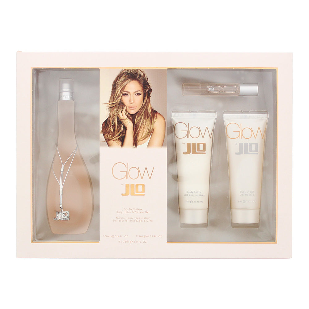 Jennifer Lopez Glow 4 Piece Gift Set: Eau De Toilette 100ml - Body Lotion 75ml - Shower Gel 75ml - Rollerball Eau De Toilette 7.5ml  | TJ Hughes