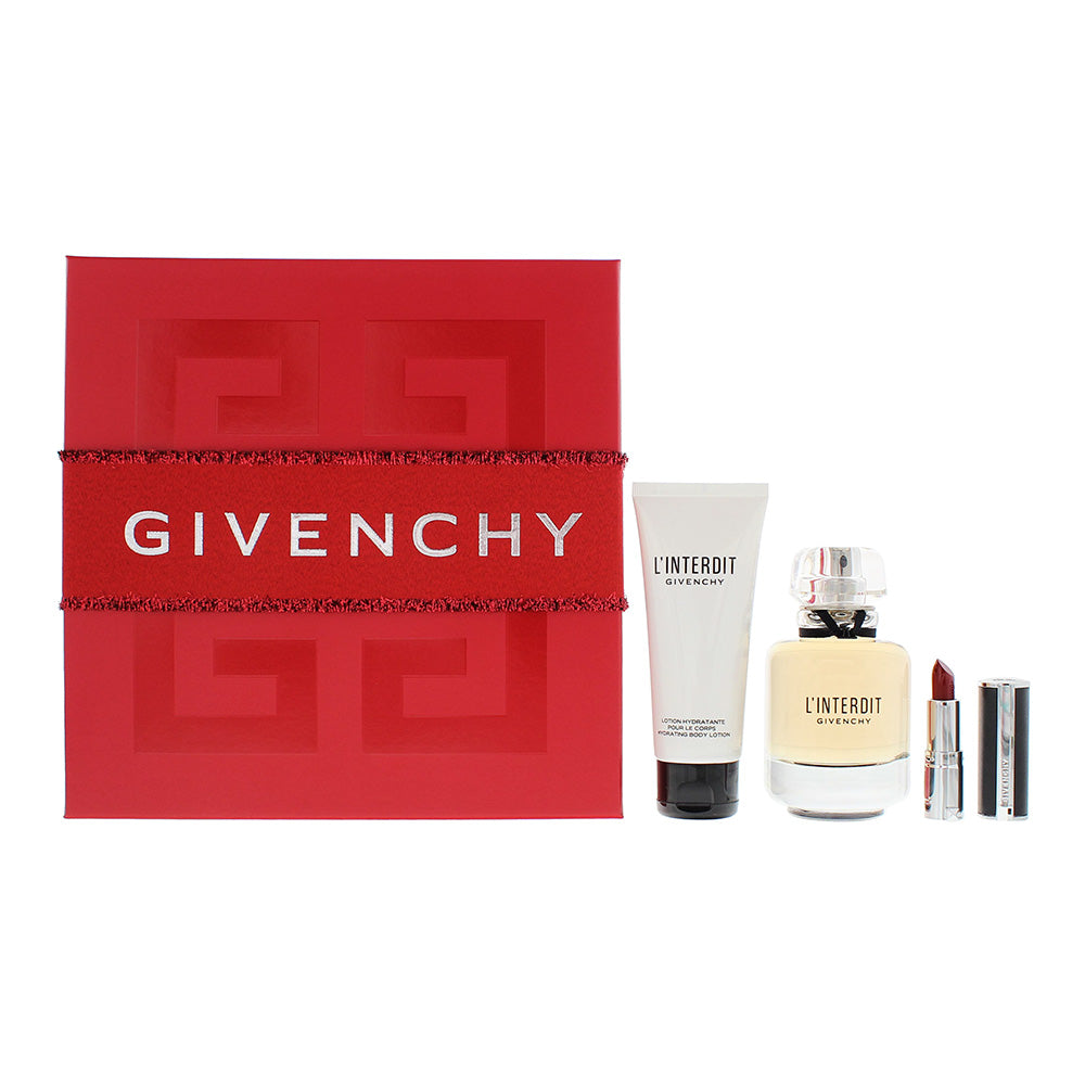 Givenchy L'interdit 3 Piece Gift Set: Eau De Parfum 80ml - Body Lotion 75ml - #333 Le Rouge Lipstick 1.5g