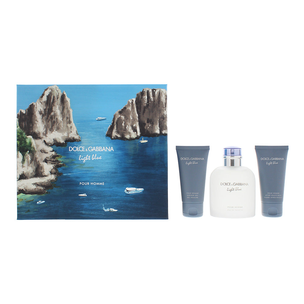 Dolce & Gabbana Light Blue Pour Homme 3 Piece Gift Set: Eau De Toilette 125ml - Shower Gel 50ml - Aftershave Balm 50ml