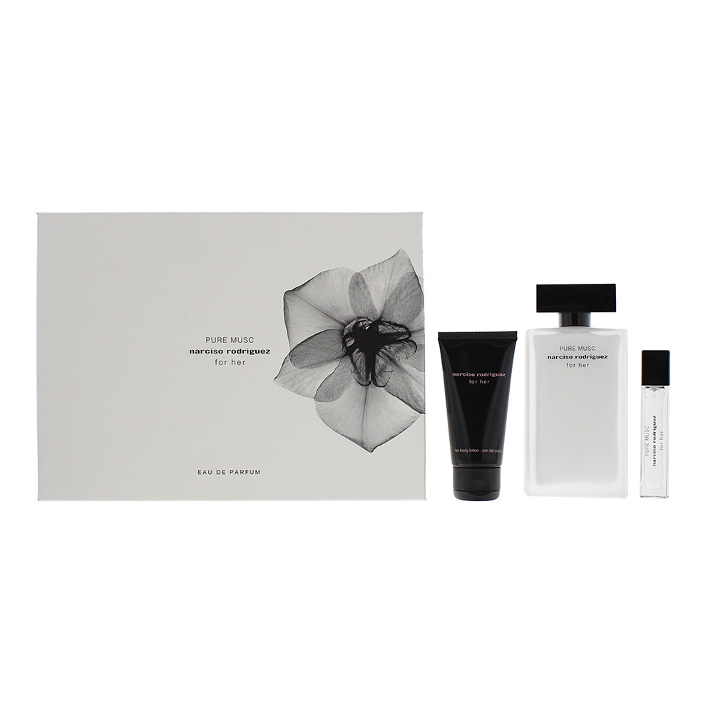 Narciso Rodriguez For Her Pure Musc 3 Piece Gift Set: Eau De Parfum 100ml - Body Lotion 50ml - Eau De Parfum 10ml