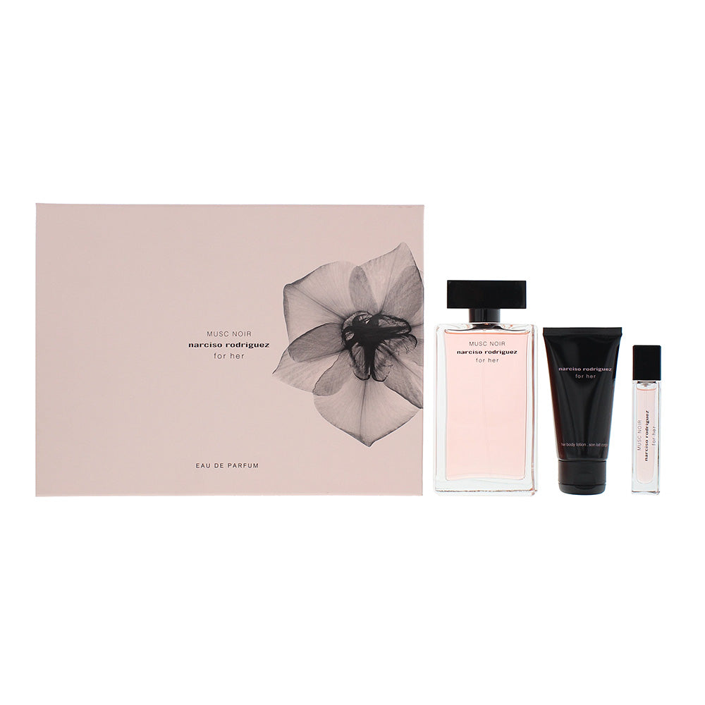 Narciso Rodriguez For Her Musc Noir 3 Piece Gift Set: Eau De Parfum 100ml - Body Lotion 50ml - Eau De Parfum 10ml