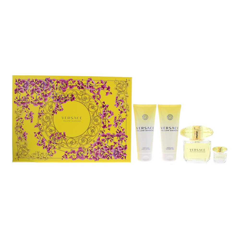 Versace Yellow Diamond 4 Piece Gift Set: Eau De Toilette 90ml - Shower Gel 100ml - Body Lotion 100ml - Eau De Toilette 5ml  | TJ Hughes