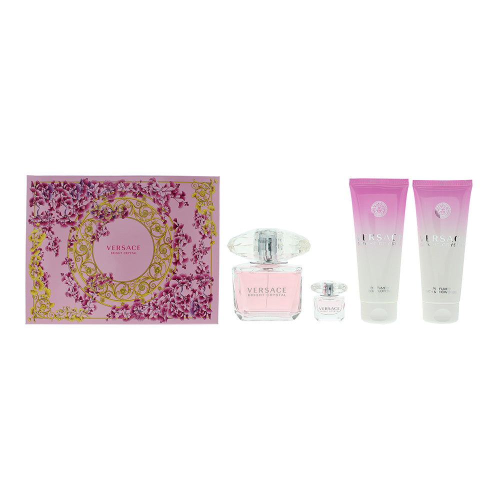 Versace Bright Crystal 4 Piece Gift Set: Eau De Toilette 90ml - Shower Gel 100ml - Body Lotion 100ml - Eau De Toilette 5ml