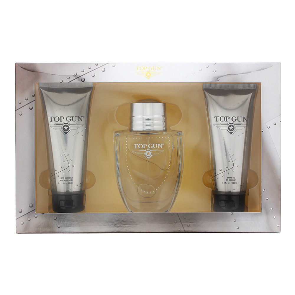 Top Gun Chevron 3 Piece Gift Set: Eau De Toilette 100ml - Hair & Body Wash 100ml - Aftershave Balm 100ml  | TJ Hughes