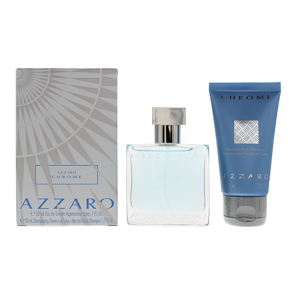 Azzaro Chrome 2 Piece Gift Set: Eau de Toilette 30ml - Hair And Body Shampoo 50ml  | TJ Hughes