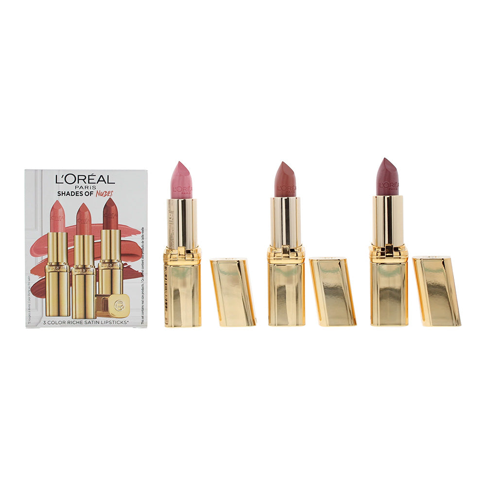 L'oreal Color Riche Satin 3 Piece Gift Set: Rose Tendre 303 Lipstick 4.8g - Nude 235 Lipstick 4.8g - Violet Saturne 214 Lipstick 4.8g