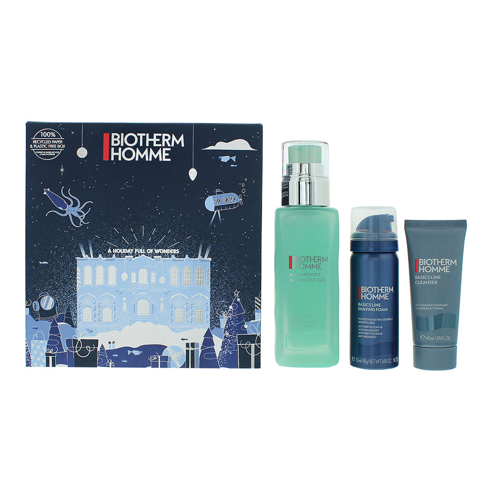 Biotherm Homme Aqua Power 3 Piece Gift Set: Cleansing Gel 40ml - Shaving Foam 50