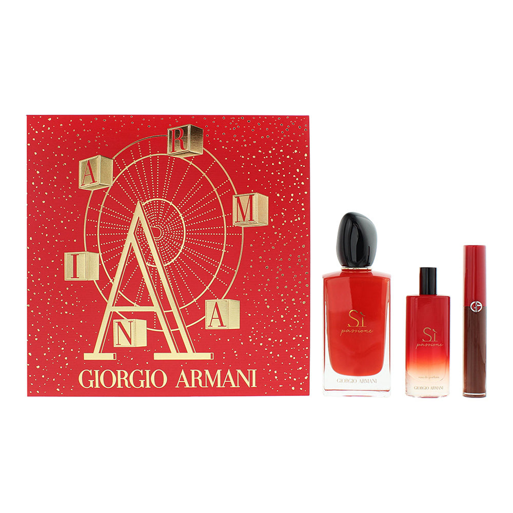 Giorgio Armani Si Passione 3 Piece Gift Set: Eau de Parfum 100ml - Eau de Parfum 15ml - Lipstick Maestro 209 3.5g