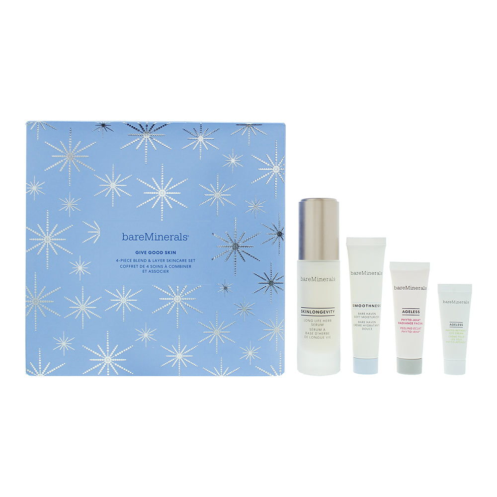 Bare Minerals Give Good Skin 4 Piece Gift Set: Skinlongevity Serum 30ml - Soft Moisturiser 15ml - Phyto-Retinol Eye Cream 5g -AHA Radiance Facial 10ml