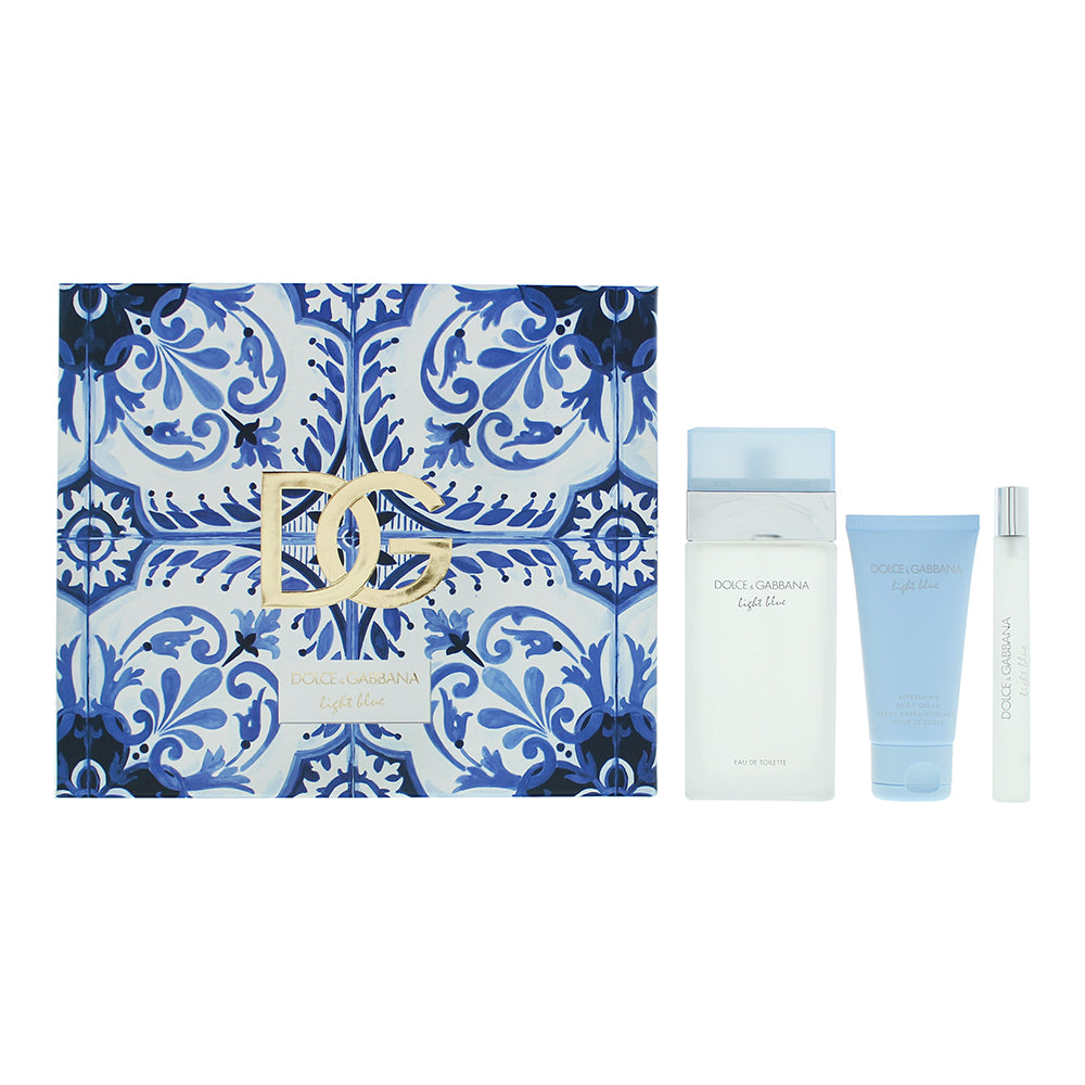 Dolce & Gabbana Light Blue Pour Femme 3 Piece Gift Set: Eau De Toilette 100ml - Eau De Toilette 10ml - Body Cream 50ml
