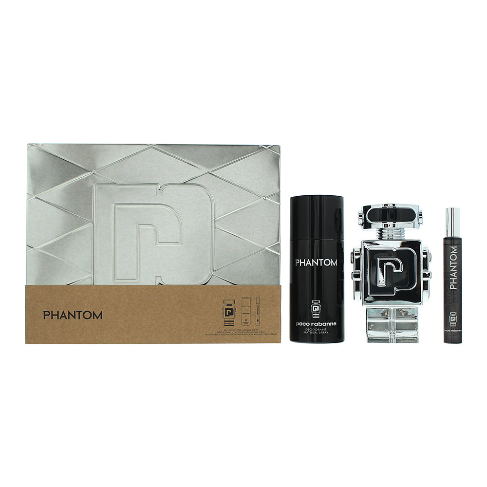 Paco Rabanne Phantom 3 Piece Gift Set: Eau de Toilette 100ml - Deodorant Spray 150ml - Eau de Toilette 10ml