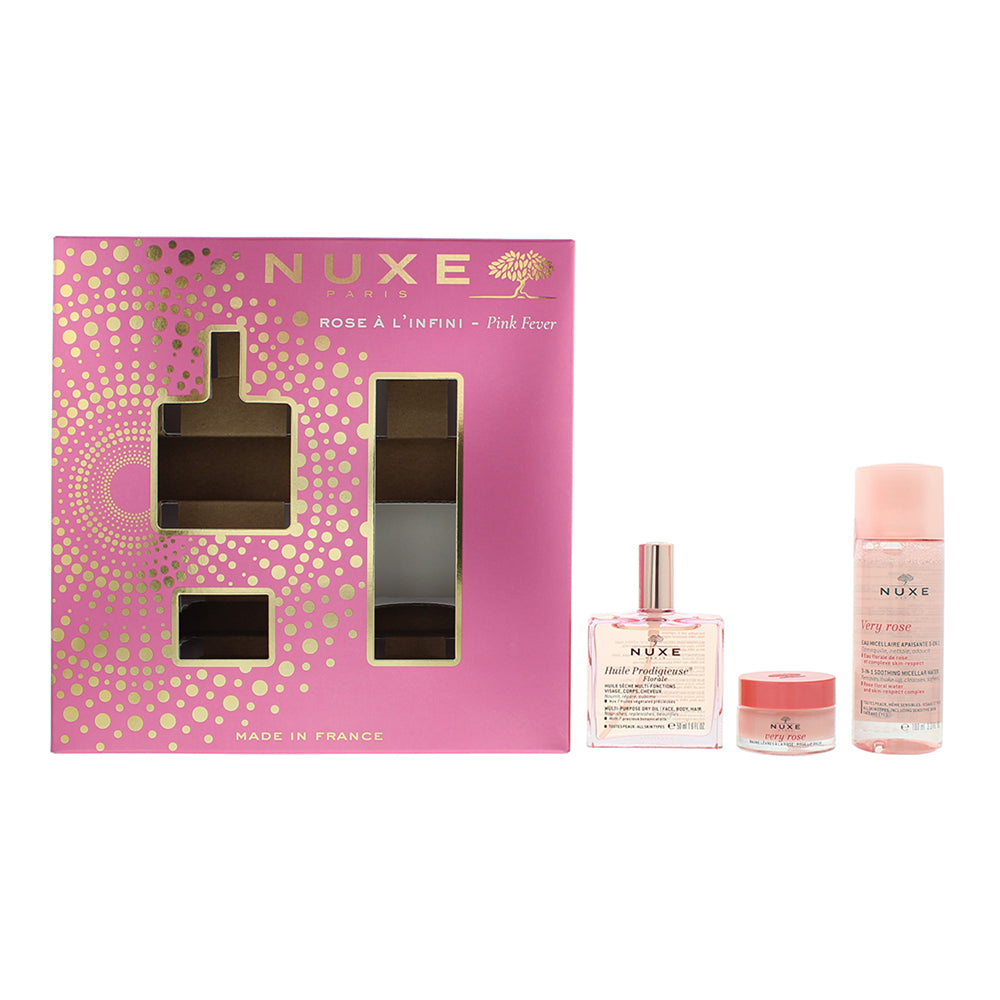 Nuxe Rose A L’infini 3 Piece Gift Set: Body Oil 50ml - Micellar Cleanser 100ml - Lip Balm 15g  | TJ Hughes