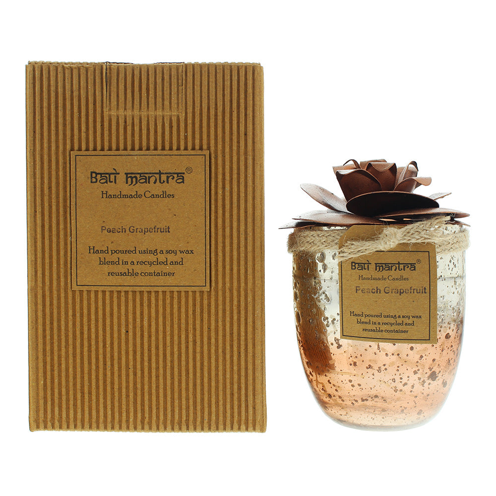 Bali Mantra Camellia Glass Copper Peach Grapefruit Candle 500g  | TJ Hughes