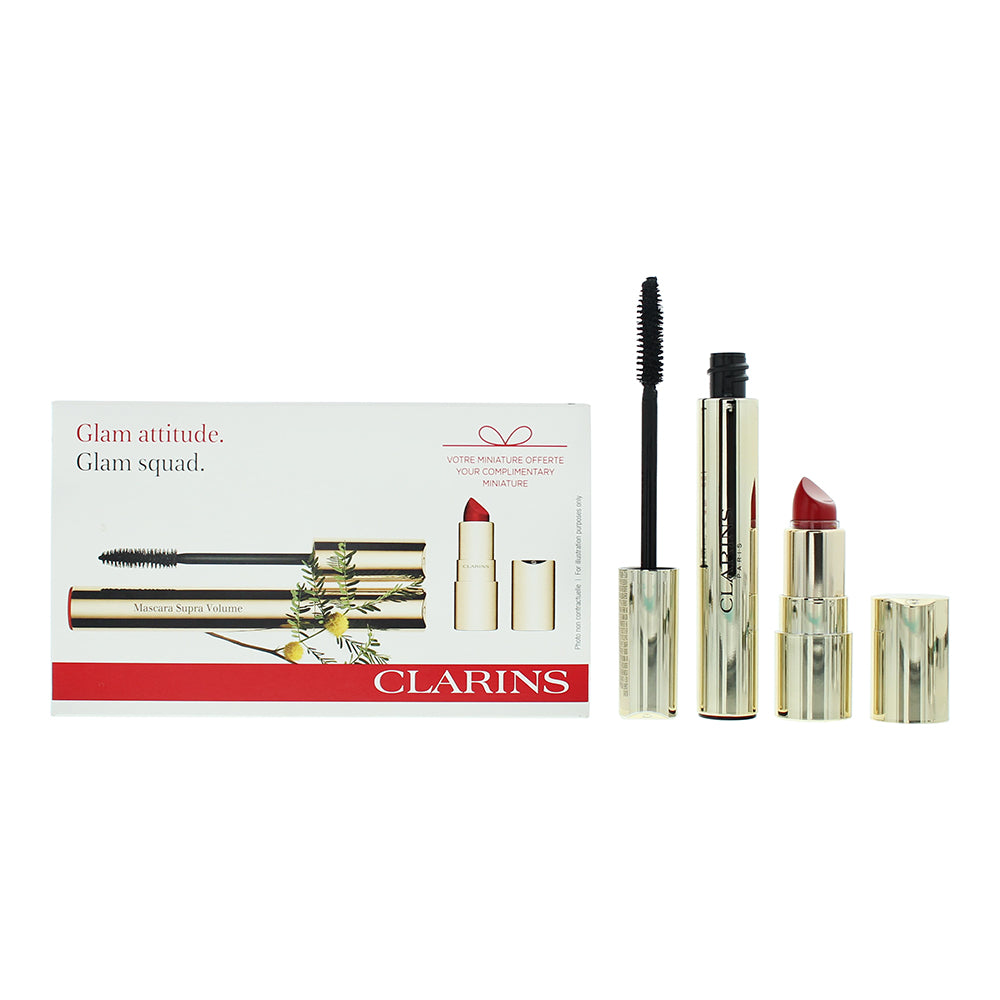 Clarins Glam Squad 2 Piece Gift Set: Supra Volume Mascara 8ml -  Mini Joli Rouge  | TJ Hughes