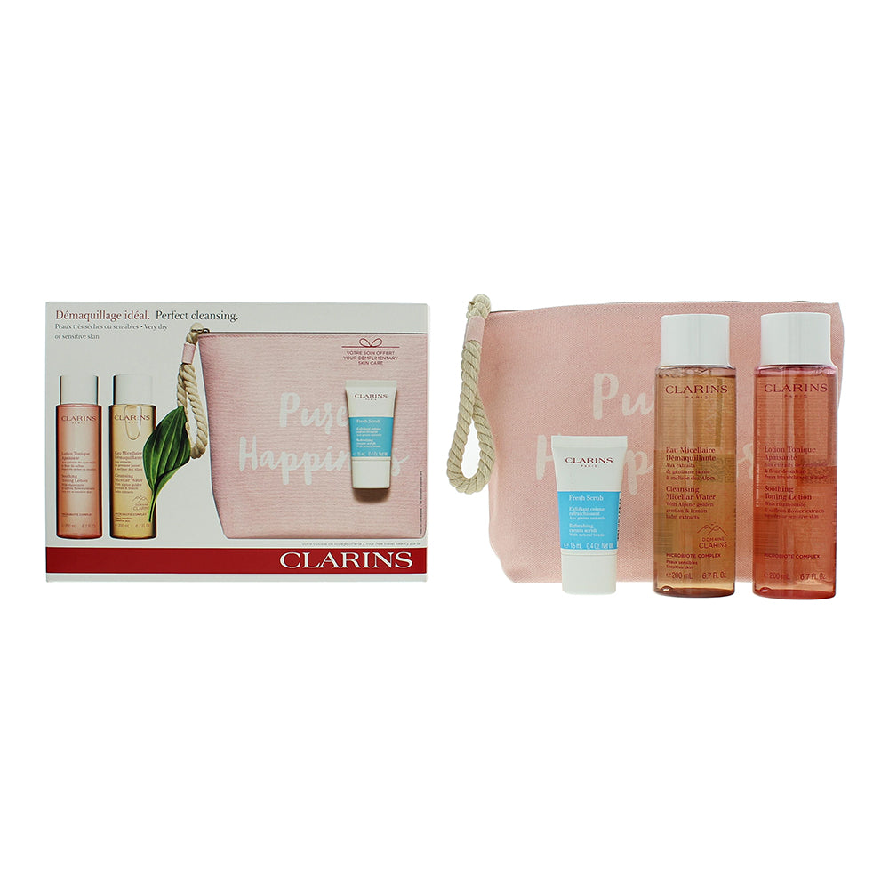 Clarins 3 Piece Gift Set: Micellar Water 200ml - Toning Lotion 200ml - Fresh Scr