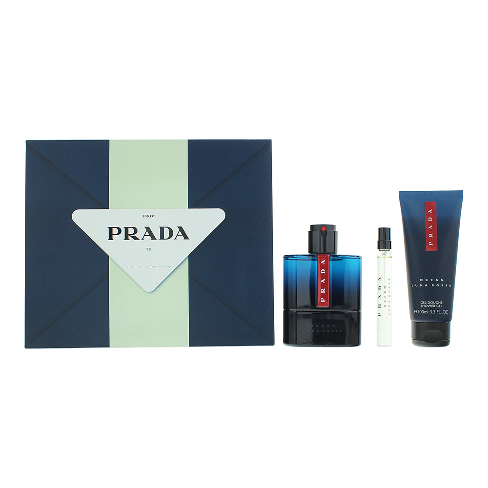 Prada Luna Rossa Ocean 3 Piece Gift Set: Eau De Toilette 100ml - Shower Gel 100m