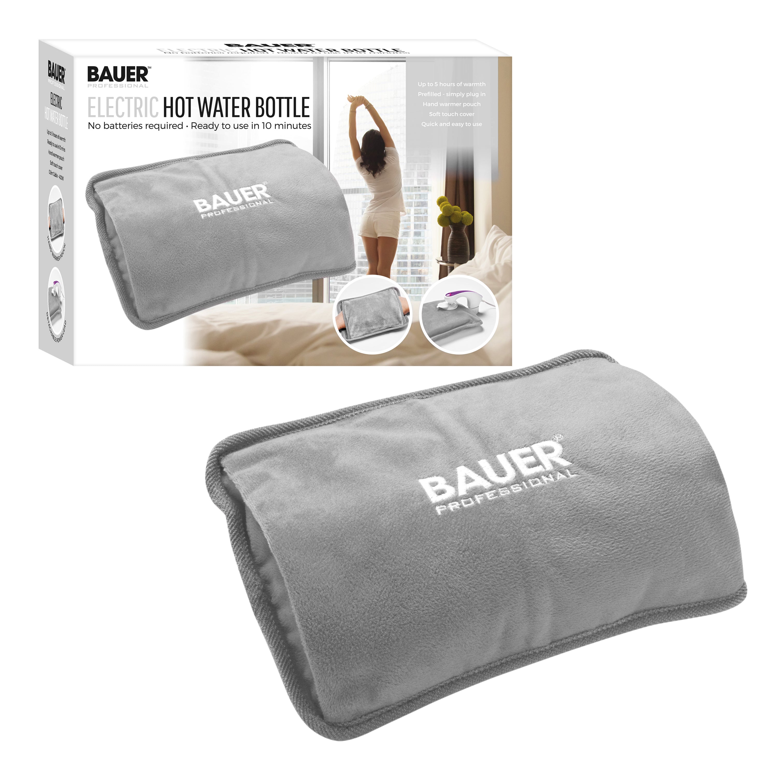 Bauer Rechargeable Electric Hot Water Bottle Grey  | TJ Hughes