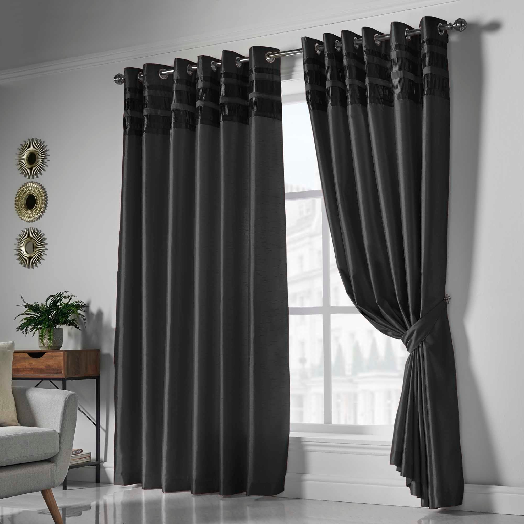 Lewis’s Denver Lined Eyelet Curtains - Black - 167cm (66") X 229cm (90")  | TJ Hughes