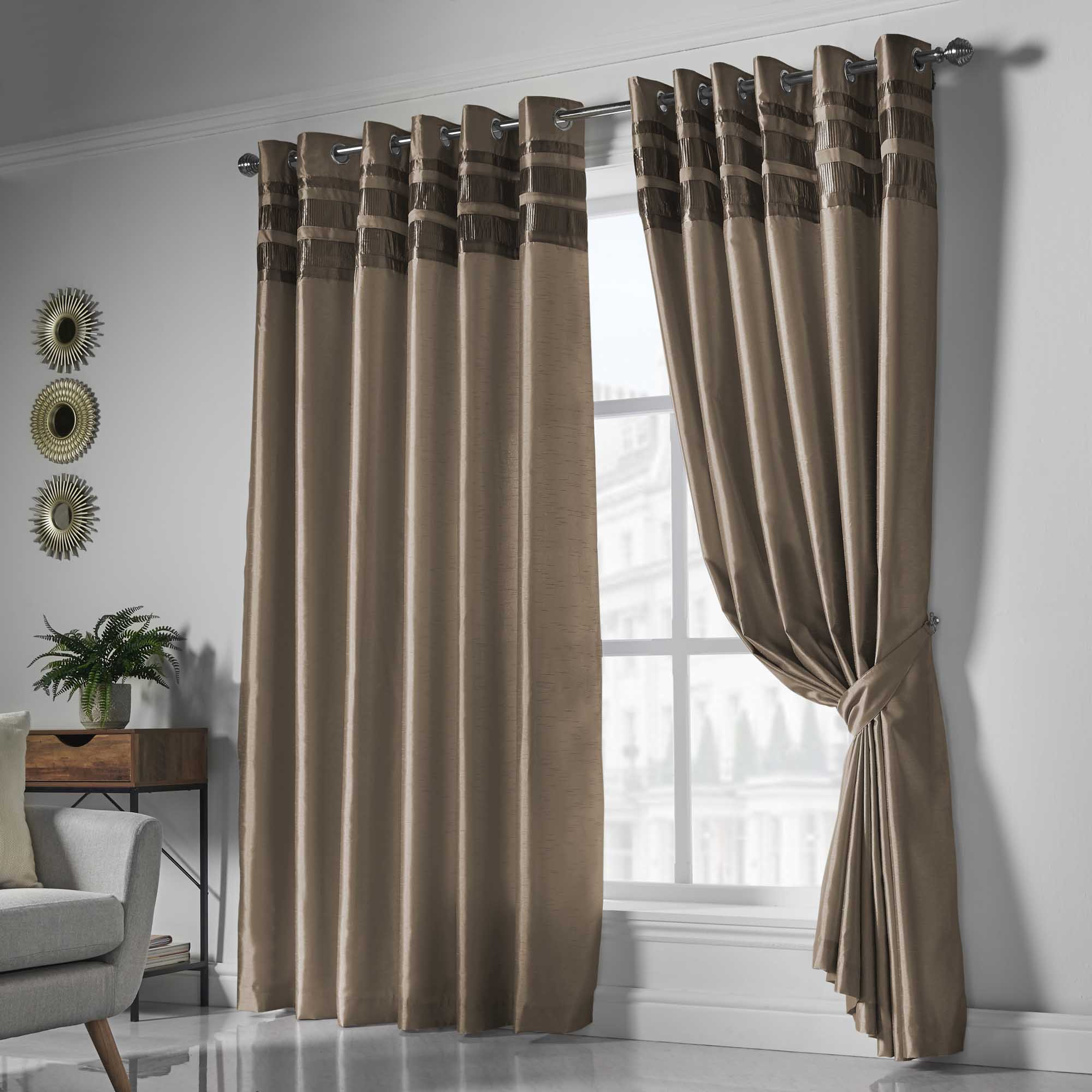 Lewis’s Denver Lined Eyelet Curtains - Mink - 229cm (90") X 183cm (72")  | TJ Hughes