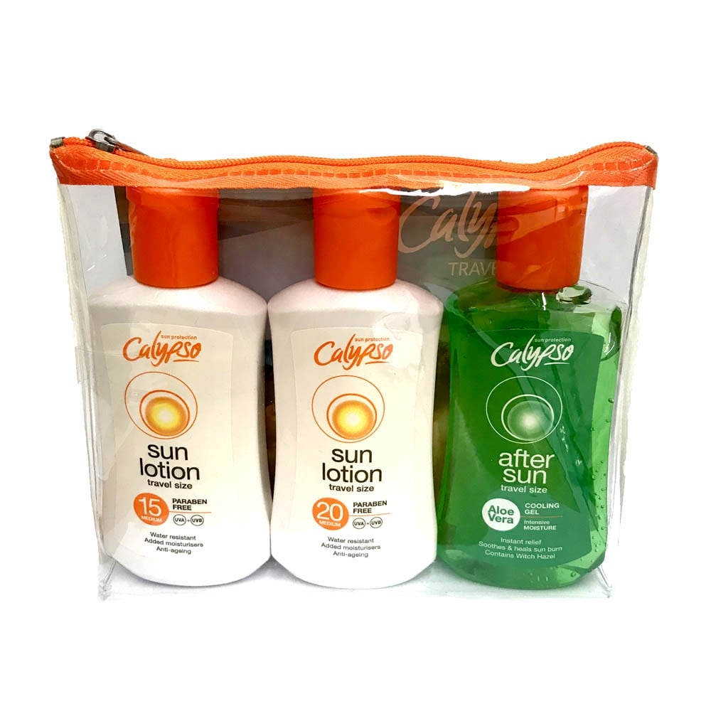 Calypso Travel Set Sun Lotion & After Sun Bag Set SPF15 & SPF20  | TJ Hughes