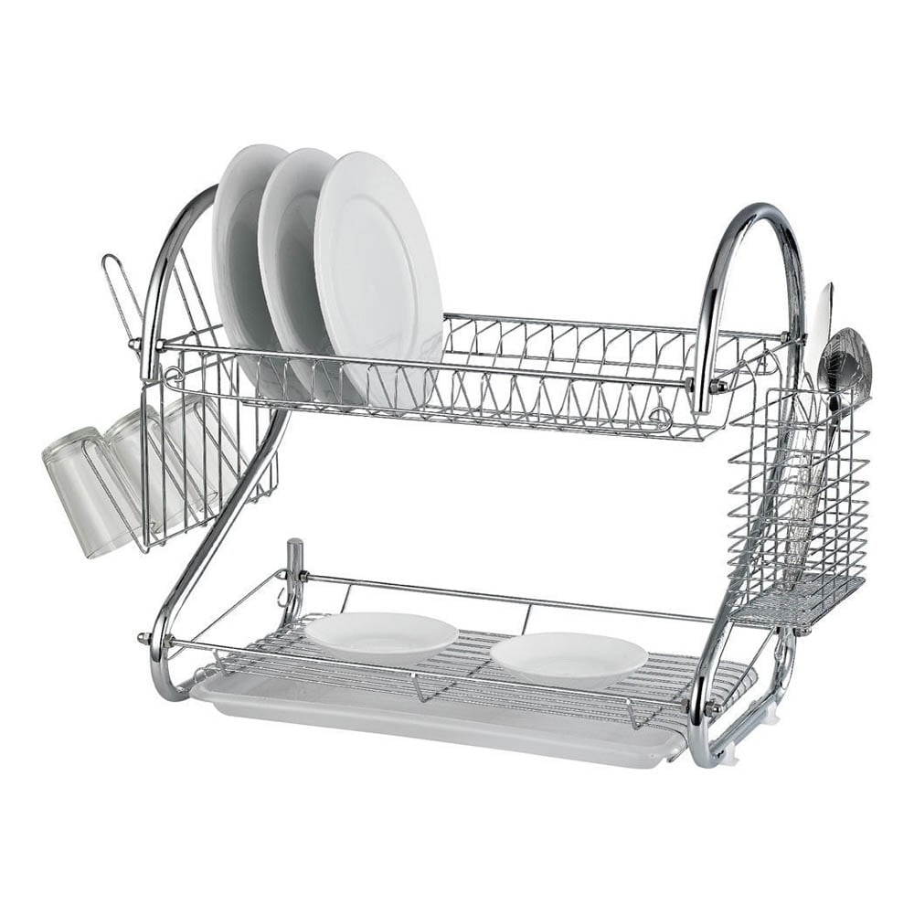 Lewis’s 2 Tier Dish Drainer for Kitchen Sink - Chrome  | TJ Hughes Silver