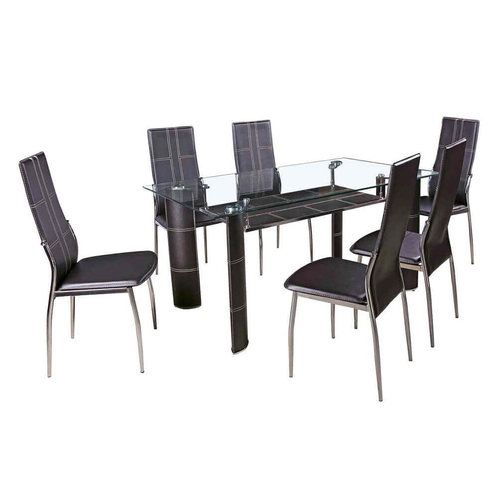 Lewis’s Barcelona 7 Piece Black Faux Leather Chairs & Glass Table Dining Set Kitchen  | TJ Hughes