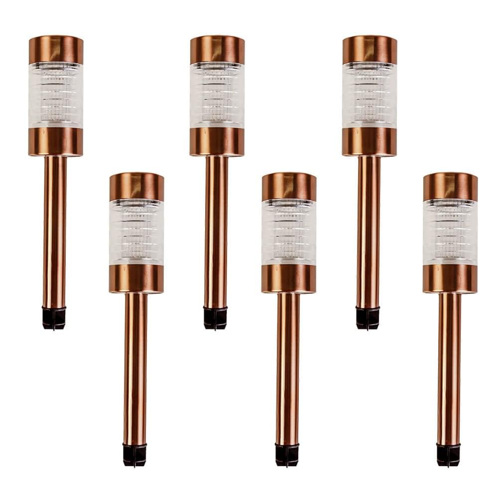 Silver & Stone Solar Powered Bronze Copper Post Lights Pack of 6 with White LEDs  | TJ Hughes