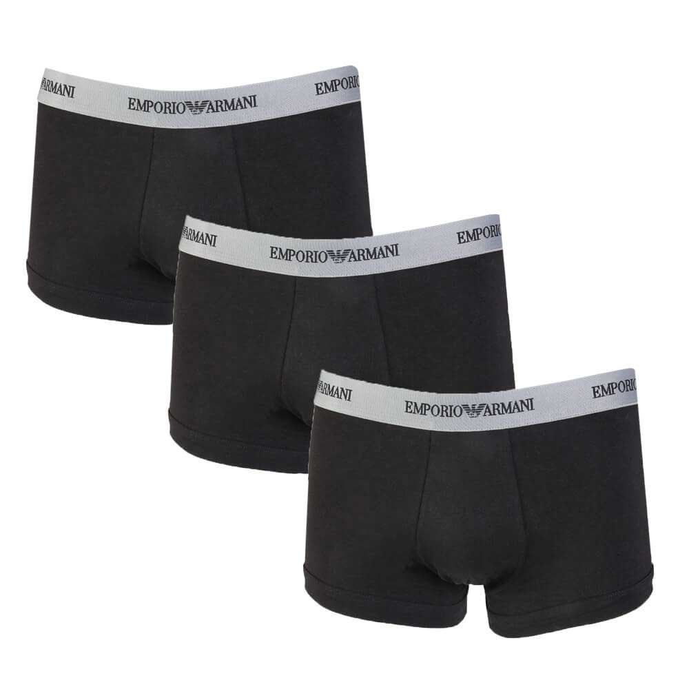 Armani Boxer Shorts 3 Pack Trunks - Black With White Band - Small