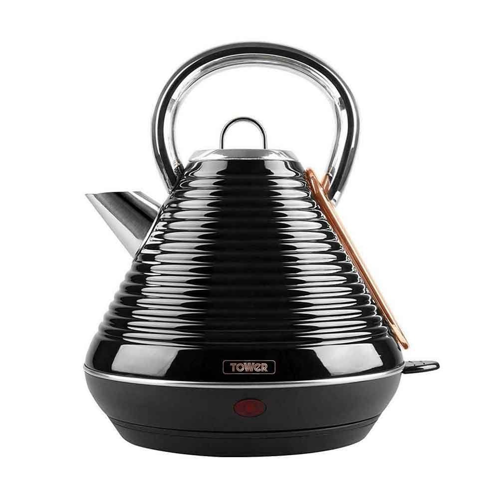 Tower Linear Rose 1.8L 3KW Black Trad Kettle - Black/Rose Gold