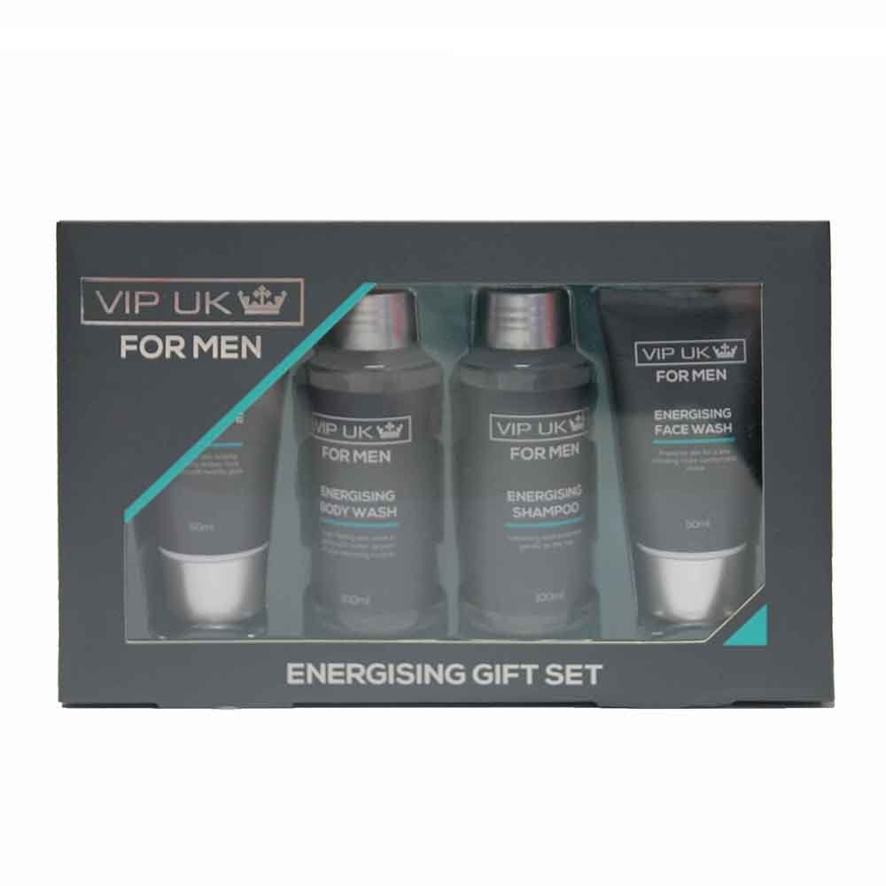 VIP UK Mens Energising Shampoo Body Face Wash Aftershave Balm Gift Set For Him