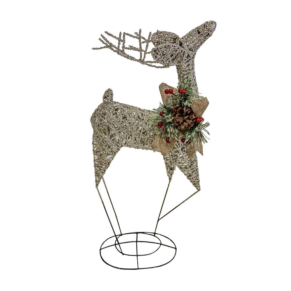 Gold Glitter Standing Reindeer With Bow Christmas Xmas Festive Decoration - TJ Hughes