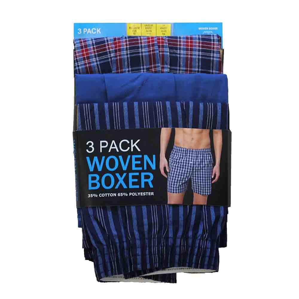 Men’s 3PK Woven Boxers - Blue - Medium - TJ Hughes