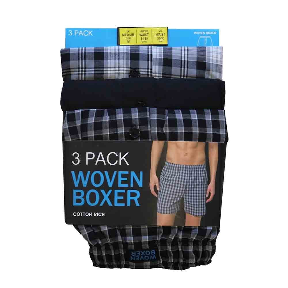 Men’s 3PK Woven Boxers - Black - Medium - TJ Hughes